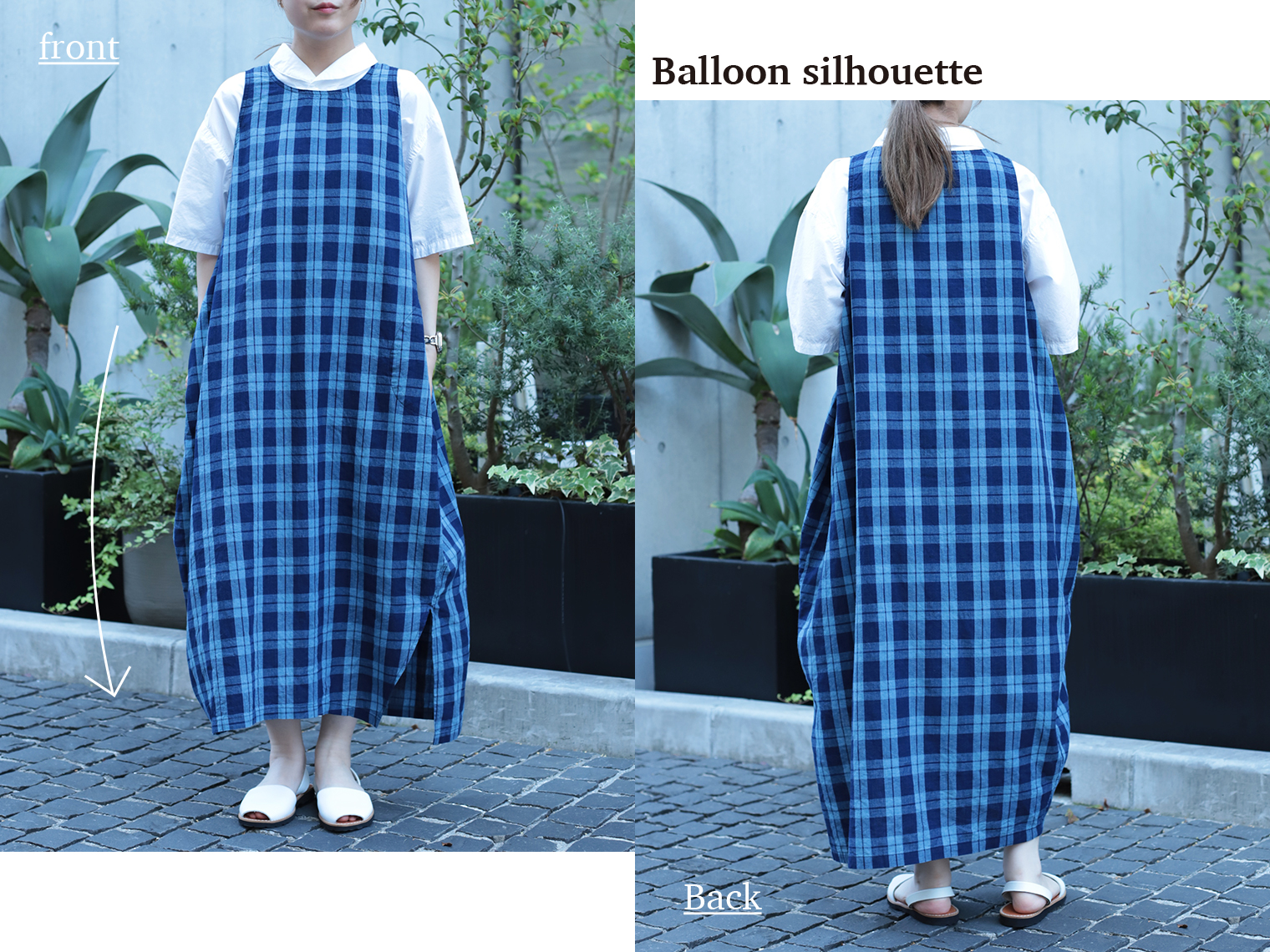 綿麻インディゴ染/トーンボーダー/ノースリーブOP/М Domingo（ドミンゴ）公式オンラインショップ